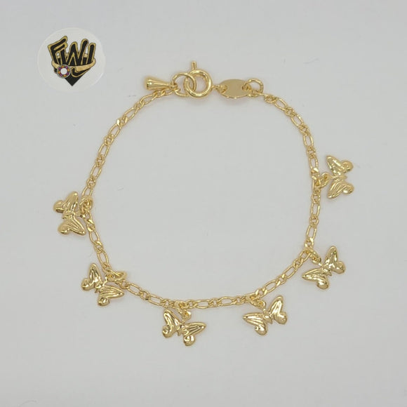 (1-0917) Gold Laminate - 2mm Figaro Link Butterfly Bracelet - BGF - Fantasy World Jewelry