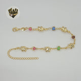 (1-0545) Gold Laminate - 6mm Multicolor Elephants Bracelet - 6.5" - BGO - Fantasy World Jewelry