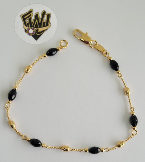 (1-0749) Gold Laminate-1.5mm Link Bracelet w/ Beads- 8