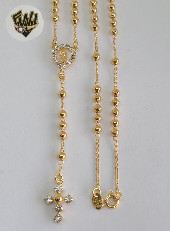 (1-3354-1) Gold Laminate - 3.5mm Beads Rosary Necklace - 18''- BGF. - Fantasy World Jewelry