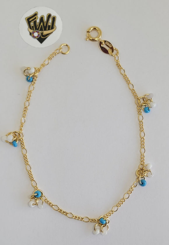 (1-60004) Gold Laminate-1.5mm Figaro Link Bracelet w/ Beads- 7