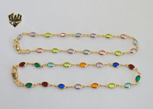 (1-0124) Gold Laminate - 4.5mm Multicolor Stone Anklets - 10" - BGF - Fantasy World Jewelry