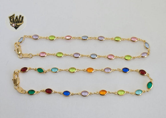 (1-0124) Gold Laminate - 4.5mm Multicolor Stone Anklets - 10