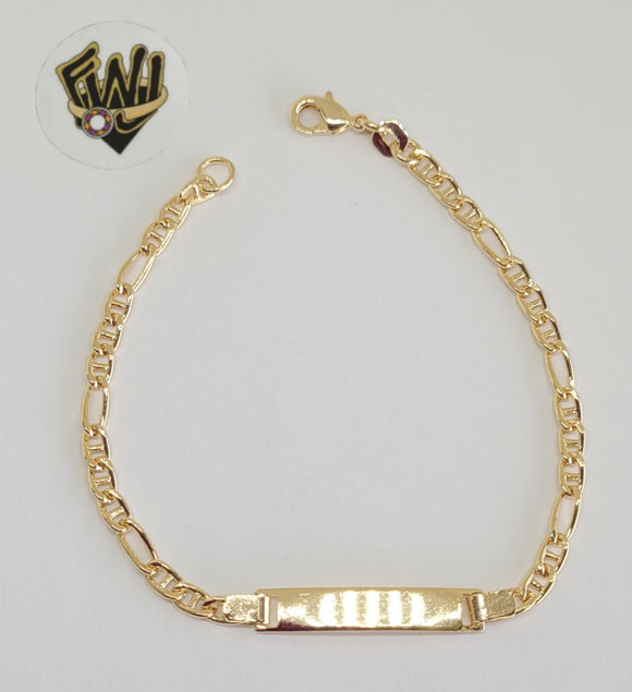 (1-0948) Gold Laminate - 3mm Figaro Bracelet with Plate - 7