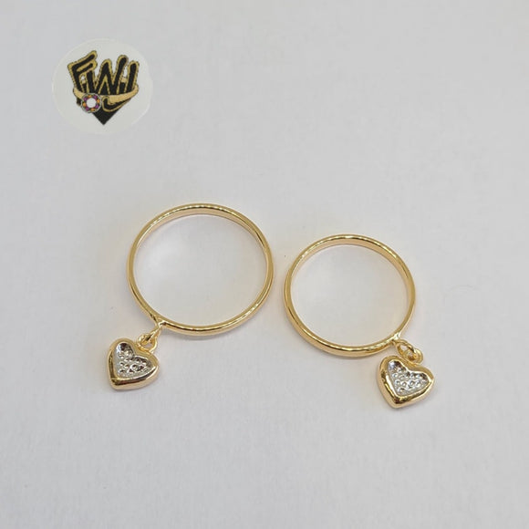 (1-3104-2) Gold Laminate- Two Tone Ring w/Heart Charm - BGF - Fantasy World Jewelry