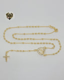 (1-3322) Gold Laminate - 3mm Beads Rosary Necklace - 18" - BGF. - Fantasy World Jewelry
