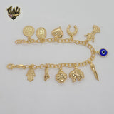 (1-0720) Laminado de oro - Pulsera con dijes de eslabones abiertos de 4 mm - 7,5" - BGF