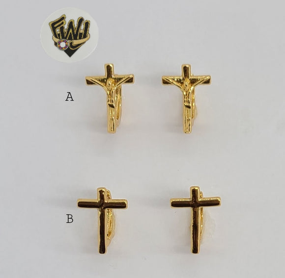 (1-2548-B) Gold Laminate - Cross Hoops - BGO - Fantasy World Jewelry
