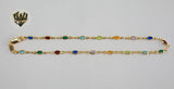 (1-0121) Gold Laminate - 3mm Multicolor Stones Anklets - 10" - BGF - Fantasy World Jewelry