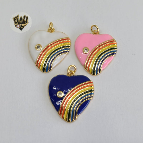 (1-2494-1) Gold Laminate - Colorful Hearts Pendants - BGO - Fantasy World Jewelry