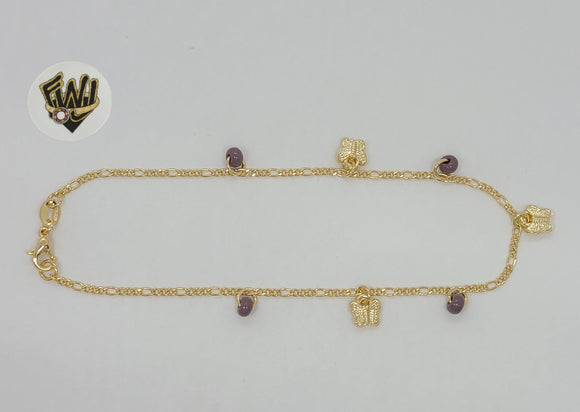 (1-0266) Gold Laminate - 2mm Figaro Link Butterfly Anklet - BGF - Fantasy World Jewelry
