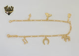 (1-0191) Laminado de oro - Tobillera con dijes de granja Figaro Link de 2,5 mm - 9,5" - BGF