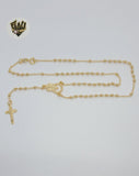 (1-3313) Gold Laminate - 3mm Beads Rosary Necklace - 16" - BGF. - Fantasy World Jewelry