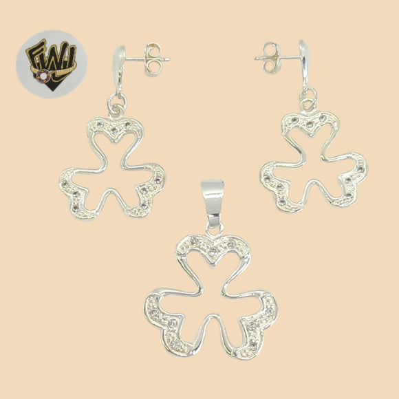 (2-6344) 925 Sterling Silver - Zircon Clover Set. - Fantasy World Jewelry