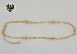 (1-0054) Gold Laminate - 2mm Figaro Balls Anklet - 10" - BGF - Fantasy World Jewelry
