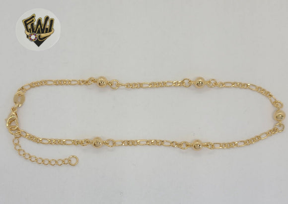 (1-0054) Gold Laminate - 2mm Figaro Balls Anklet - 10