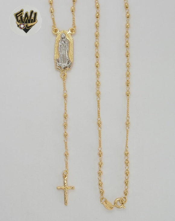 (1-3330-1) Laminado de oro - Collar del Rosario de la Virgen Guadalupe de dos tonos de 2,5 mm - 18