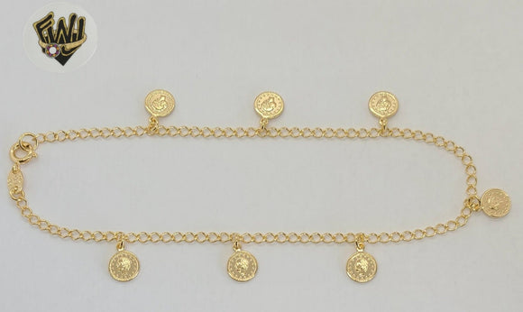 (1-0107) Gold Laminate - 2.6mm Link Anklet with Coin Charms - 10