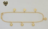 (1-0107) Gold Laminate - 2.6mm Link Anklet with Coin Charms - 10" - BGF - Fantasy World Jewelry