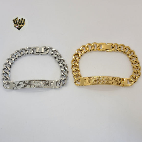 (4-4256) Stainless Steel - 10mm Curb Link Plate Bracelet - 8.5