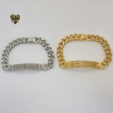 (4-4256) Stainless Steel - 10mm Curb Link Plate Bracelet - 8.5" - Fantasy World Jewelry
