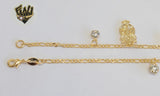 (1-0259) Gold Laminate - 2mm Figaro Anklet w/Charms - 10" - BGO - Fantasy World Jewelry