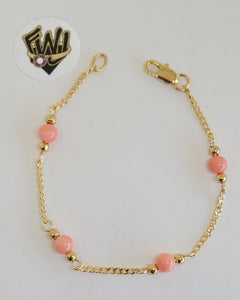 (1-60008) Gold Laminate-2mm Curb Link Kids Bracelet w/ Bead- 6" - BGO - Fantasy World Jewelry
