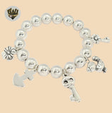 (2-0710) 925 Sterling Silver - 12mm Balls Bangle with Charms - 2.3/4" - Fantasy World Jewelry