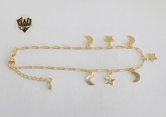 (1-0258) Gold Laminate - 2mm Paper Clips Anklet w/Charms - 9.5
