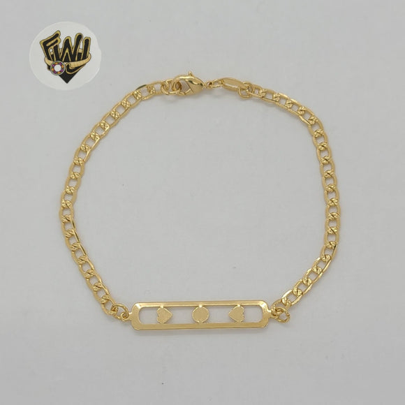 (1-0966) Laminado de oro - Brazalete con placa de eslabones curvos de 3 mm - 7,5