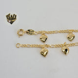 (1-0485) Gold Laminate - 2mm Figaro Link Bracelet w/ Hearts - 7.5" - BGF - Fantasy World Jewelry