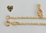 (1-0195) Gold Laminate - 2mm Figaro Anklet w/Charms - 10" - BGF - Fantasy World Jewelry