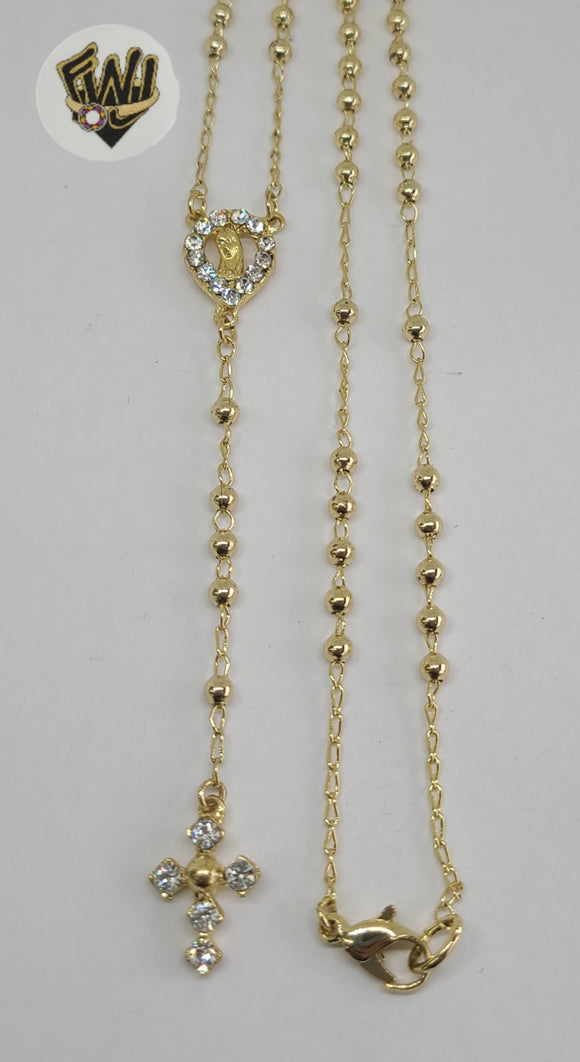 (1-3327) Gold Laminate - 3mm Beads Rosary Necklace - 20''- BGO. - Fantasy World Jewelry