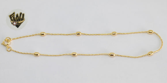 (1-0062) Gold Laminate - 1mmThin Beaded Anklet - 10''- BGO - Fantasy World Jewelry