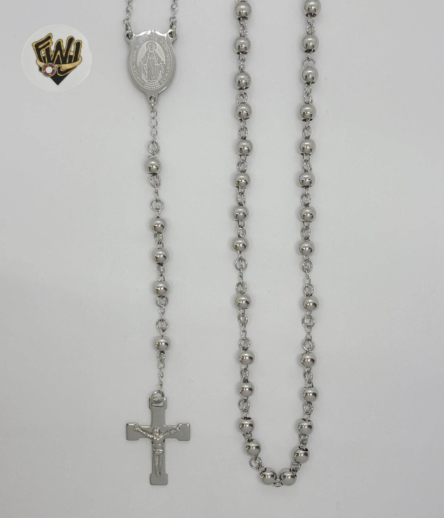 (4-6012) Stainless Steel 6mm Rosary Necklace 26