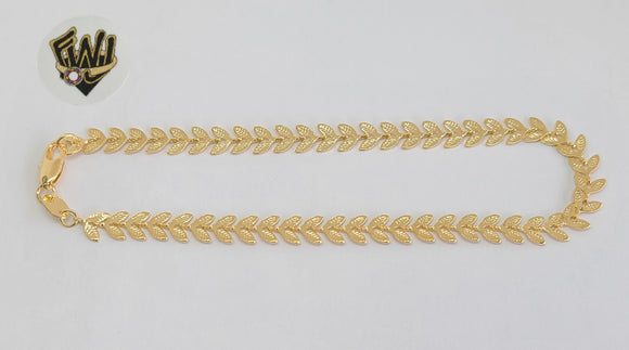 (1-0083) Gold Laminate - 6mm Leaf Link Anklet - 10