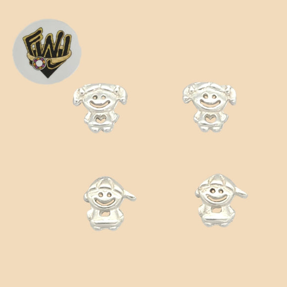 (2-3103) 925 Sterling Silver - Boy and Girl Stud Earrings. - Fantasy World Jewelry