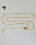 (1-3314-1) Gold Laminate - 4mm Sacred Heart of Jesus Rosary Necklace - 24" - BGO