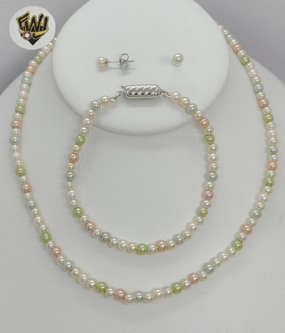 (MSET-14) Gold Laminate - Multicolor Mallorca Pearls Set - Fantasy World Jewelry