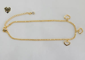 (1-0231) Gold Laminate - 2mm Curb Link Anklet w/Hearts - 10" - BGF - Fantasy World Jewelry
