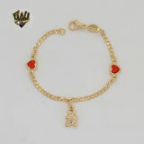 (1-0946) Laminado de oro - Pulsera con osito de peluche con eslabones curvos de 2 mm - 6" - BGF