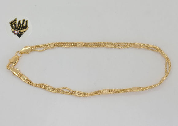(1-0051) Gold Laminate - 4mm Alternative Triple Link Anklet - 10
