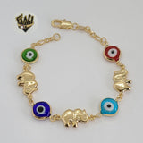 (1-0659) Gold Laminate - 11mm Evil Eye & Elephant Bracelet - 7.5" - BGF - Fantasy World Jewelry
