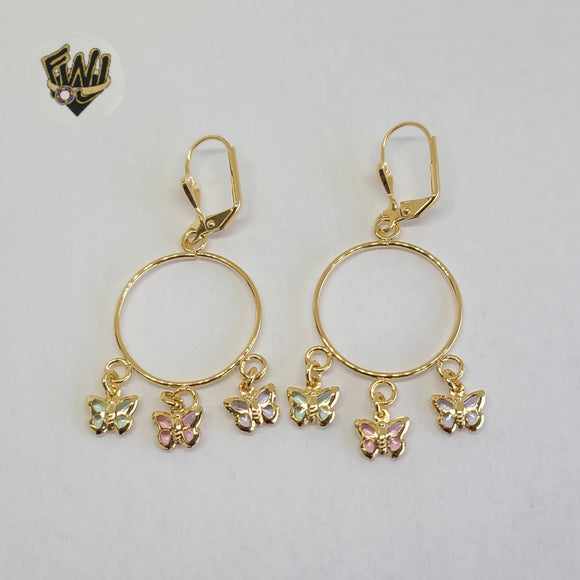 (1-2652-B) Gold Laminate - Multicolor Butterflies Earrings - BGF - Fantasy World Jewelry