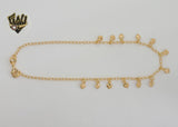 (1-0202) Gold Laminate - 2mm Rolo Link Heart Charms Anklet - 10” - BGF