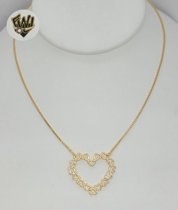 (1-6191) Gold Laminate - 1mm Box Link Hearts Necklace - BGF - Fantasy World Jewelry