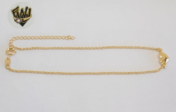 (1-0230) Gold Laminate - 2mm Rolo Anklet w/Heart - 10