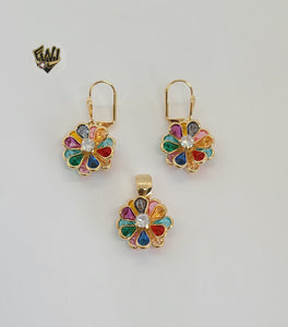 (1-6147) Gold Laminate - Colorful Flower Set - BGF - Fantasy World Jewelry