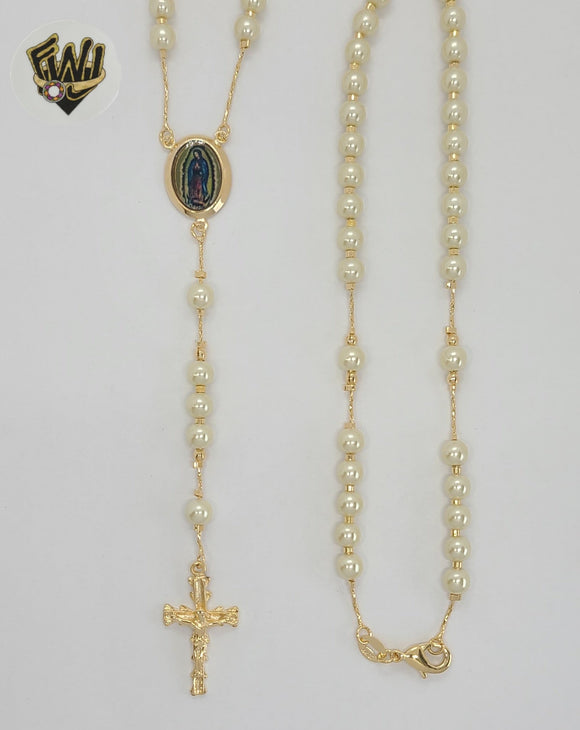 (1-3347) Laminado de oro - Collar Rosario de Perlas Virgenes de Guadalupe de 5 mm - 20