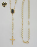 (1-3347) Gold Laminate - 5mm Guadalupe Virgin Pearls Rosary Necklace - 20" - BGO.